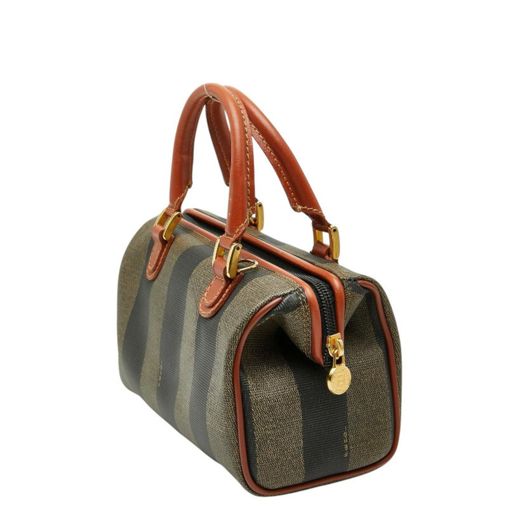Fendi Shoulder Bag Leather Pequin Brown Black 2way Brown Black
